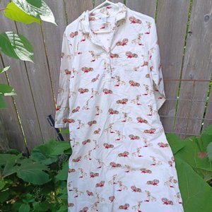 Cuddle Down Flannel Nightshirt Pullover Dachsund Print Pocket Puppy Weiner Dog